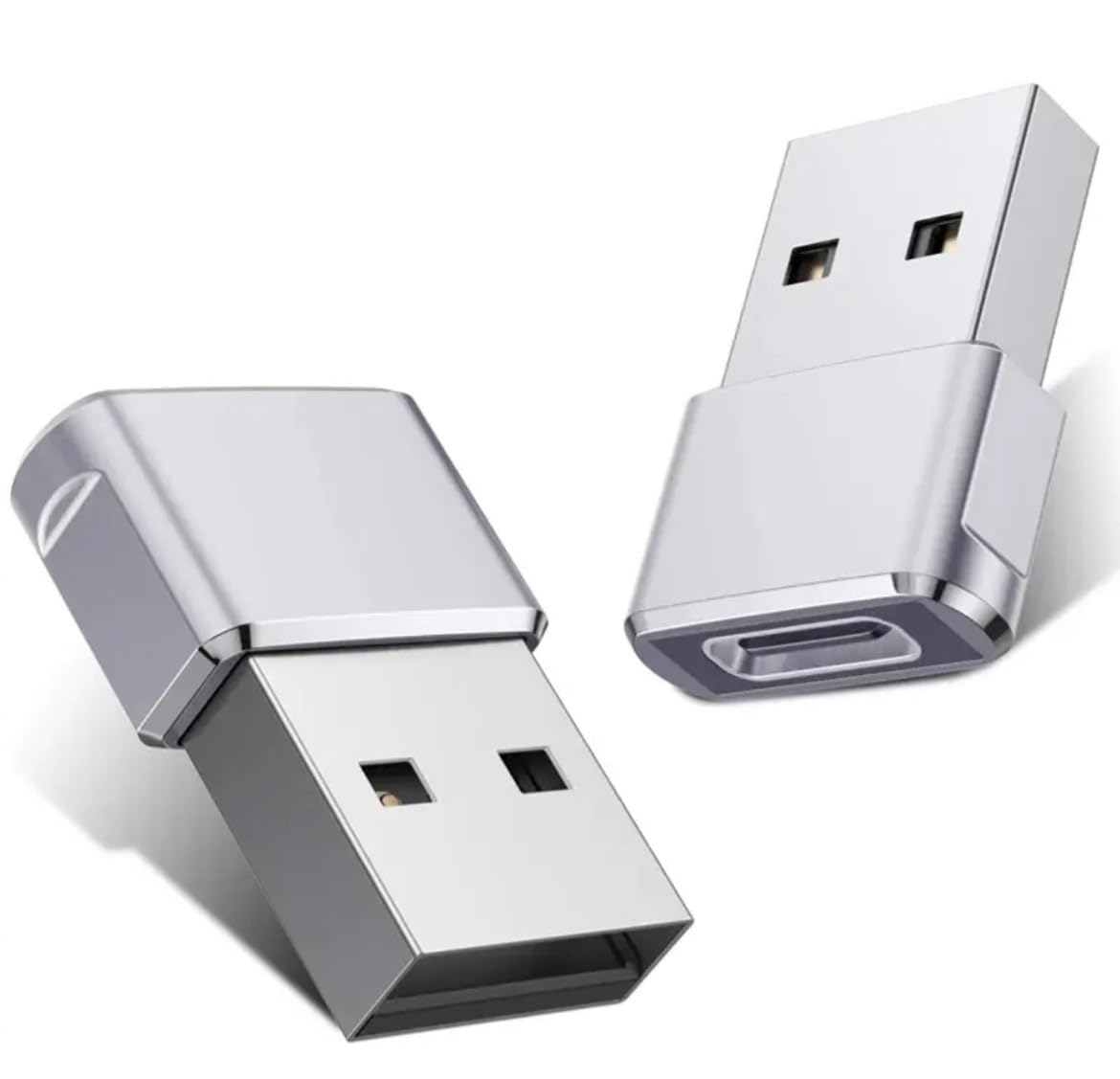 USB (Male) to USB Type C (Female) 2 Pack OTG Charger Adapter/Converter for iPhone AIRPODS Samsung Galaxy IPAD Apple CARPLAY Android AUTO (Silver)