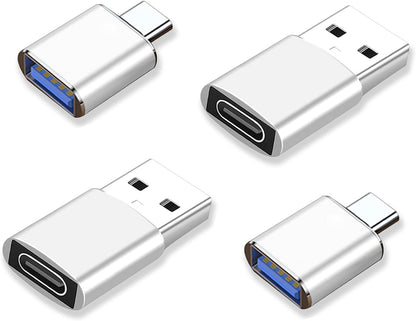 USB to USB C OTG Adapter 2 * Type C Female to A Male Charger Converter & 2 * USB C Male to USB Female OTG Adapter for Apple AirPods iPad MacBook Samsung Galaxy S23 S22MacBookPro (Silvery)