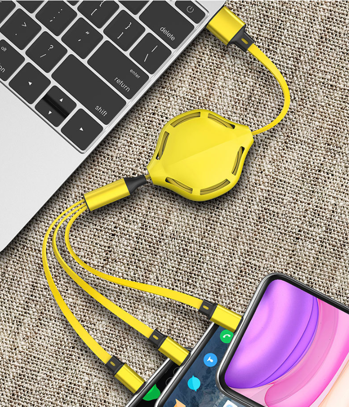 3-in-1 Retractable Fast Charging Cable with USB Ports