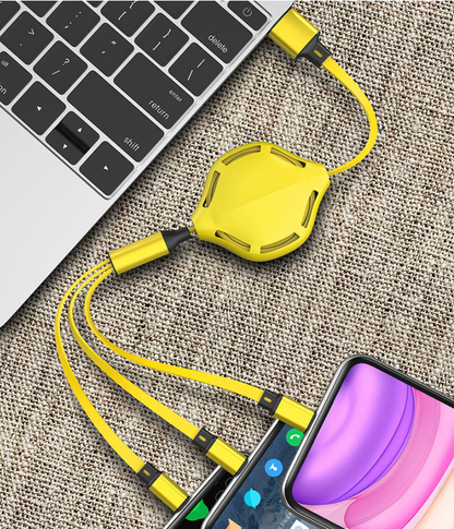 3-in-1 Retractable Fast Charging Cable with USB Ports