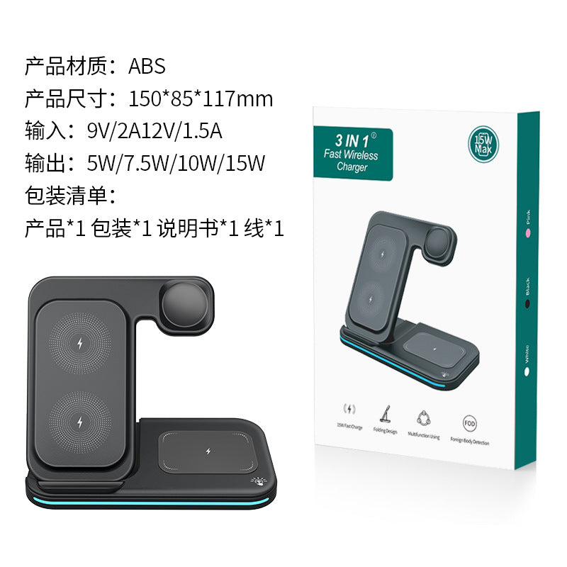 3-in-1 Wireless Charger with Foldable Stand for Apple