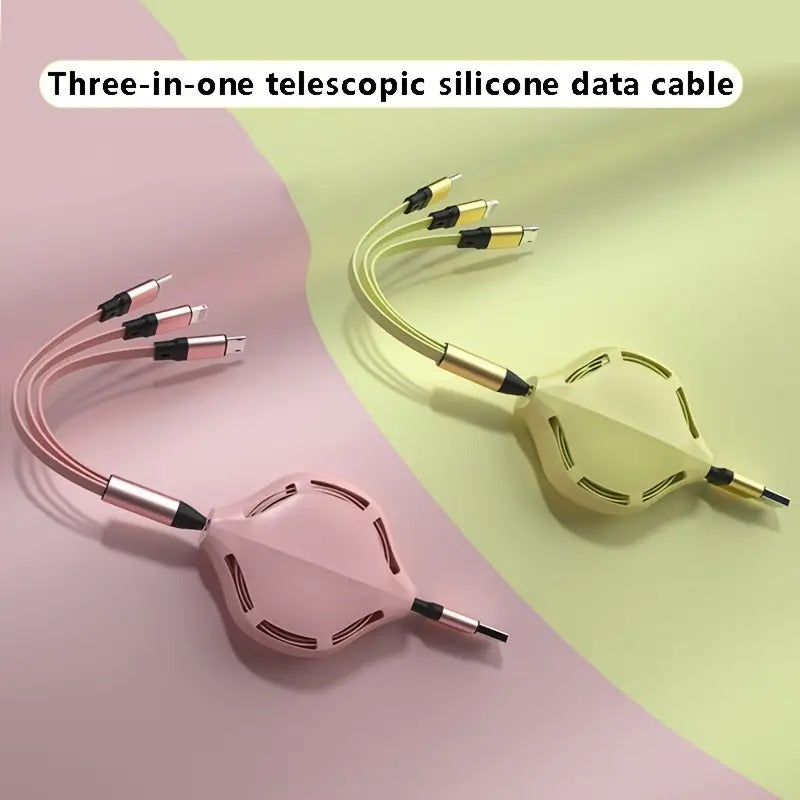 3-in-1 Retractable Fast Charging Cable with USB Ports