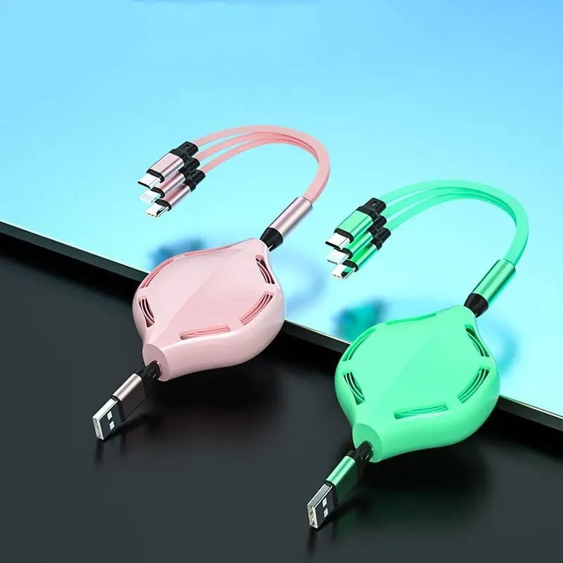 3-in-1 Retractable Fast Charging Cable with USB Ports
