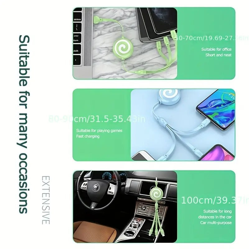 Colorful 3A Fast Charging Retractable USB Cable
