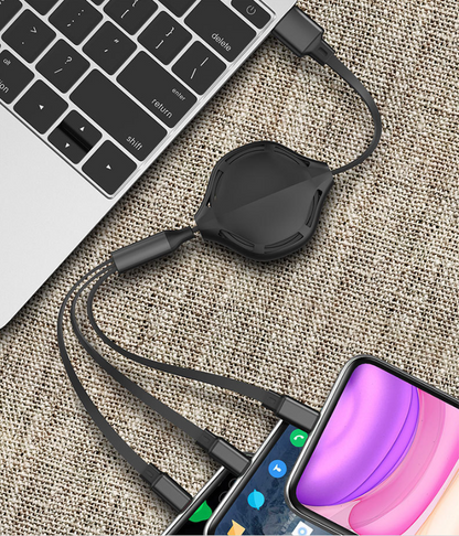 3-in-1 Retractable Fast Charging Cable with USB Ports