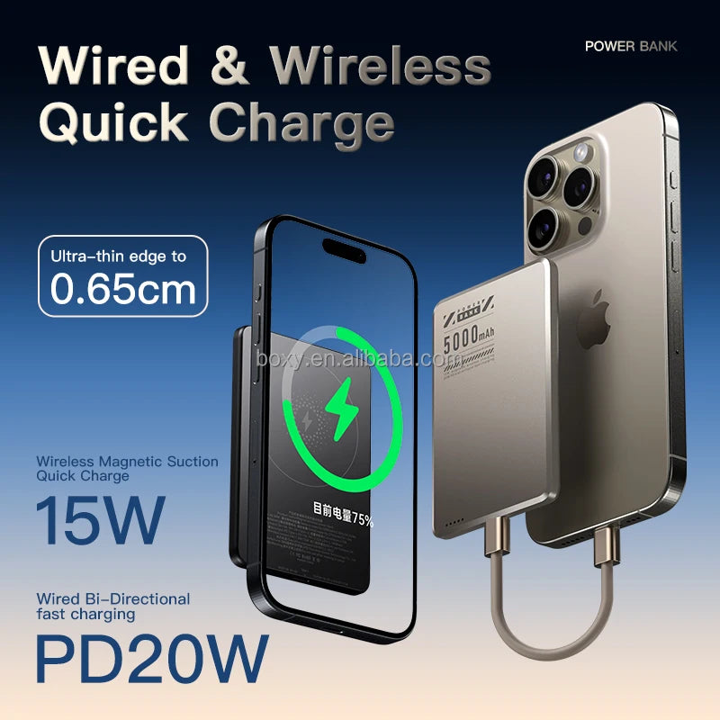 New Style Wireless Magnetic 5000mah Ultra-thin Bi-directional Fast Charge PD20W Wireless 15W Aluminum Alloy 10000 Mah Power Bank