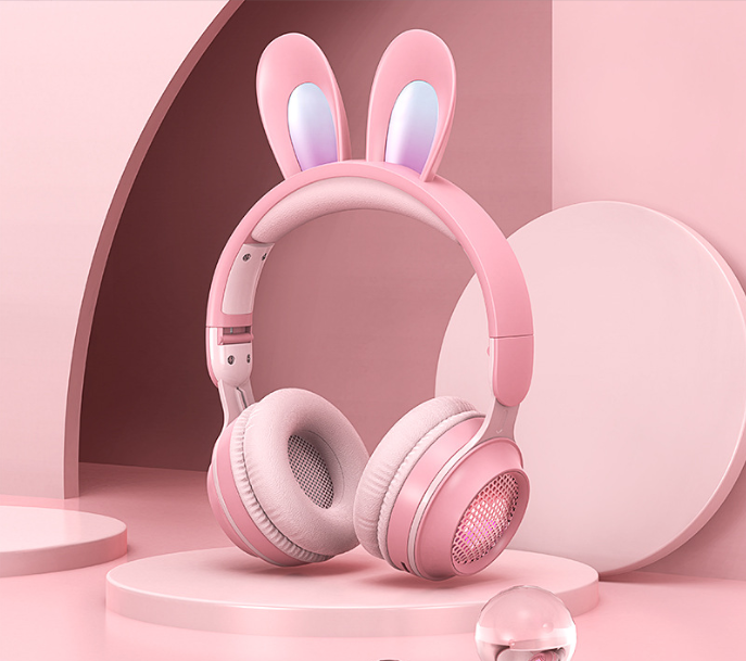 Cute Rabbit Wireless Headphones with RGB LED for Kids
