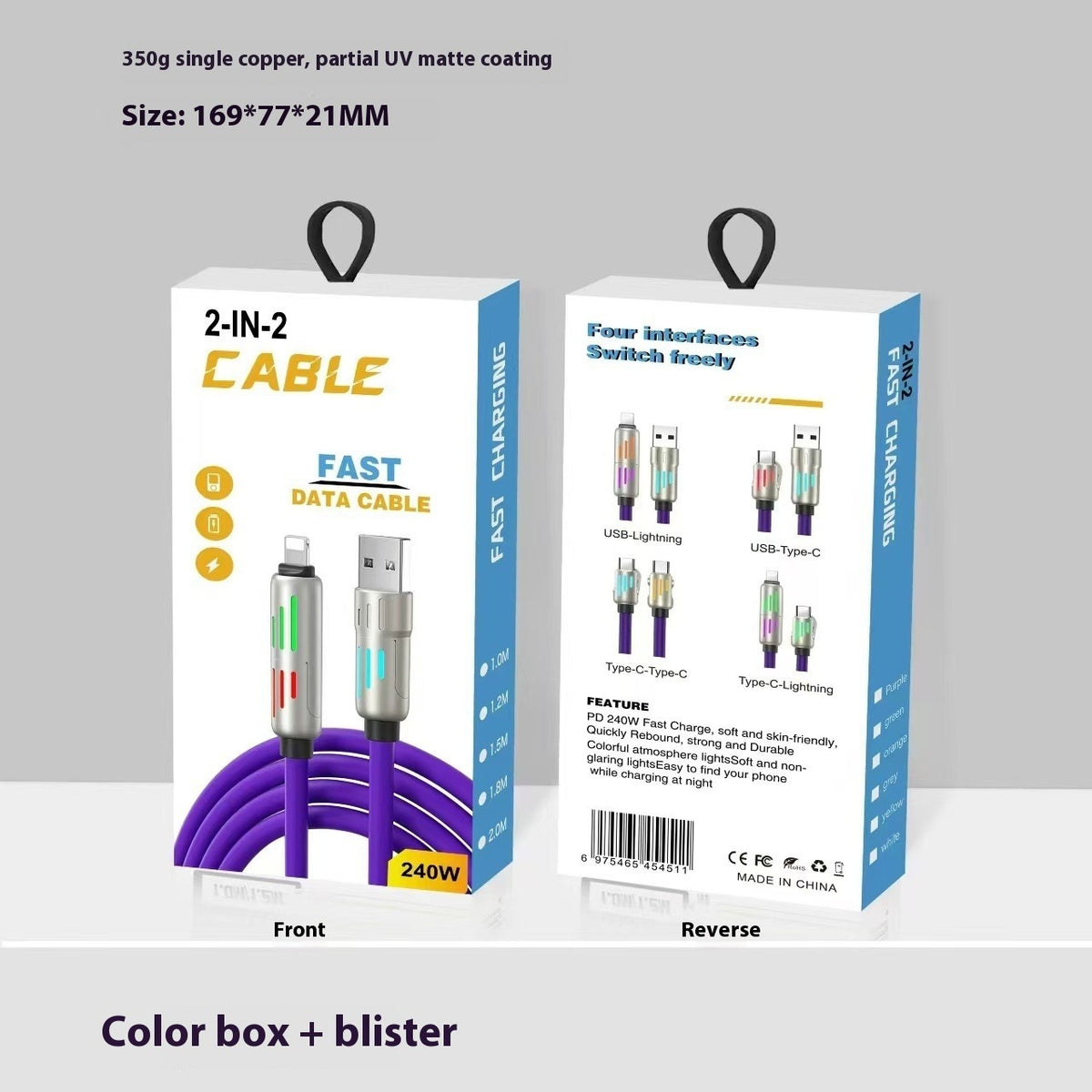 240W Multi‑Connector LED Charging Cable