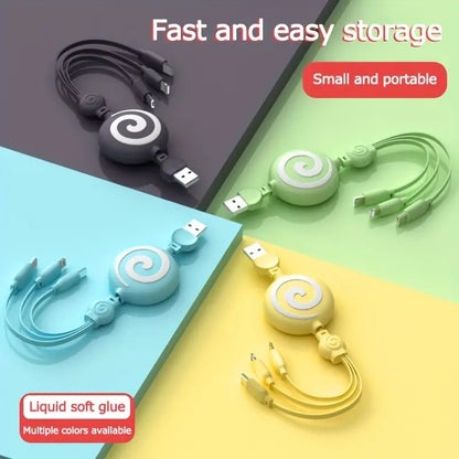 Colorful 3A Fast Charging Retractable USB Cable