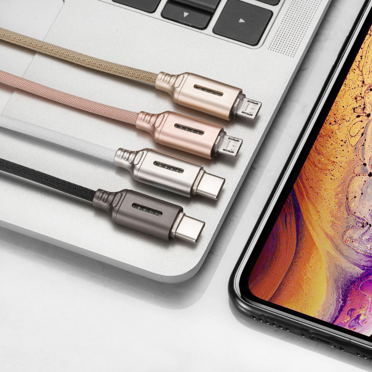 Zinc Alloy LED Data Cable for Apple and Android Fast Charge