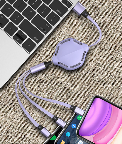 3-in-1 Retractable Fast Charging Cable with USB Ports