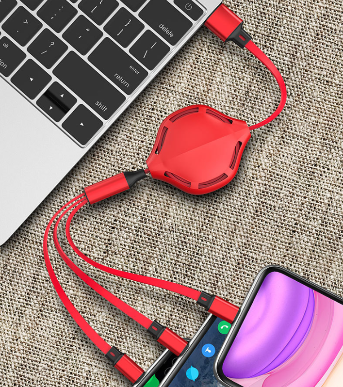 3-in-1 Retractable Fast Charging Cable with USB Ports