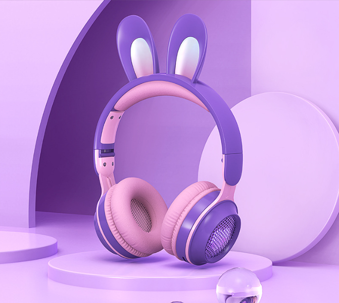 Cute Rabbit Wireless Headphones with RGB LED for Kids