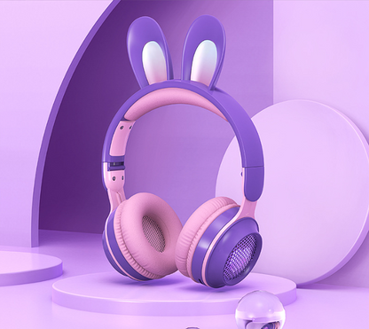 Cute Rabbit Wireless Headphones with RGB LED for Kids