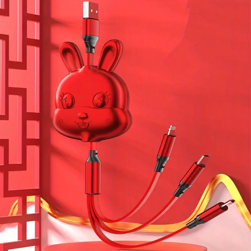 Retractable 1-to-3 Data Cable for Fast Charging