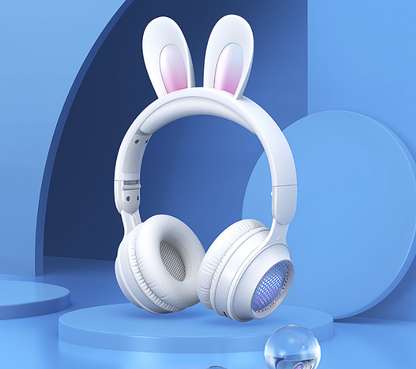 Cute Rabbit Wireless Headphones with RGB LED for Kids